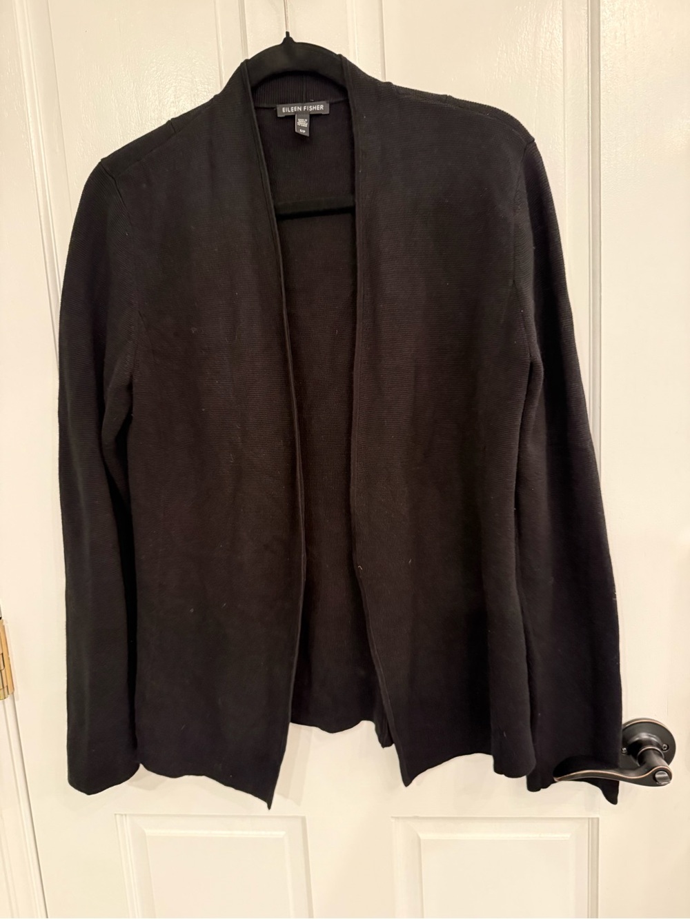 Eileen Fisher Silk-Blend Black Open-Front Knit Jacket